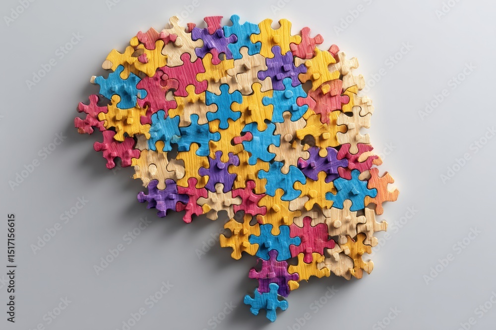 Aufkleber Colorful Puzzle Pieces Shaped Like a Brain Symbolize Complex Thinking and Problem-Solving Abilities in an Abstract Representation
