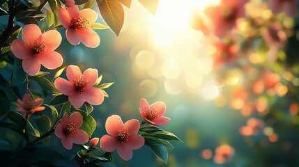 Vibrant pink flowers in soft sunlight, spring blossoms