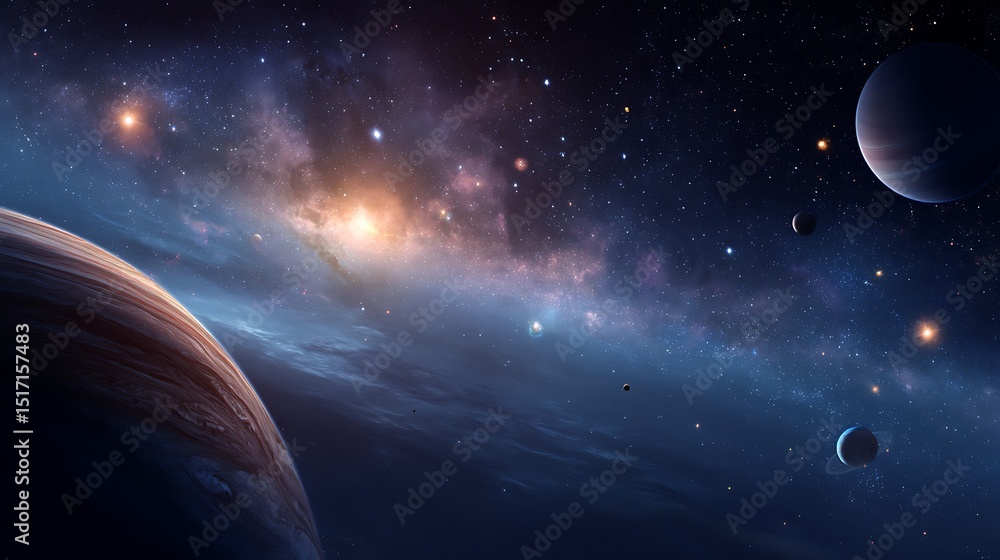 Poster space with planets and stars in the background