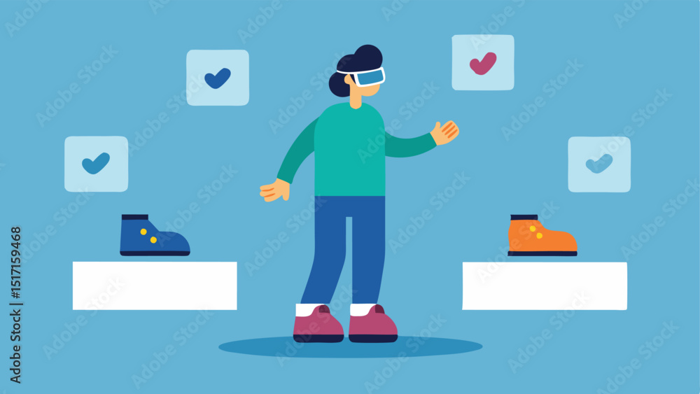 Poster a person tries on virtual shoes as animated footprints appear below them illustrating their style an