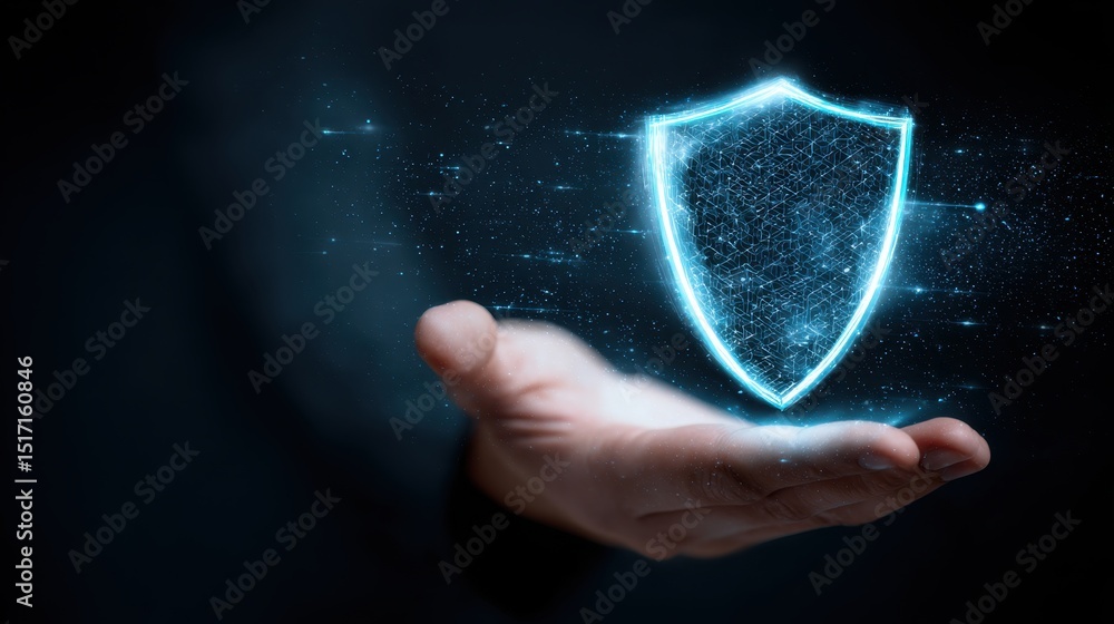 Aufkleber a digital shield concept represented over a hand providing a safe and secure solution for privacy pr