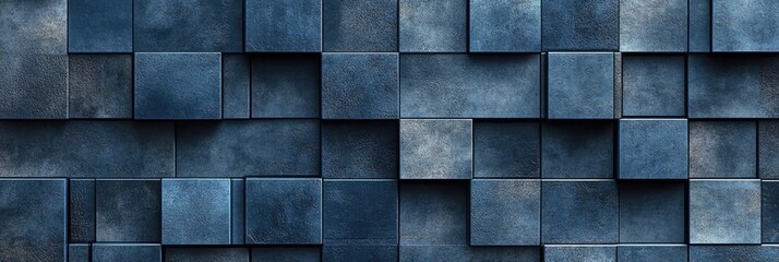 Abstract pattern of layered, textured, dark blue squares