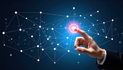 Activating Connectivity: Hand Touching a Red Illuminated Node within Network