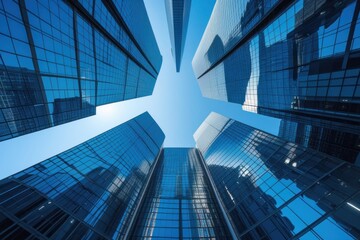 Reflective skyscrapers, business office buildings