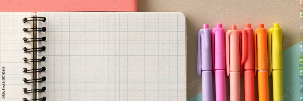 Aufkleber notebook planning with colored markers on a clean surface ready for creative ideas and organization 