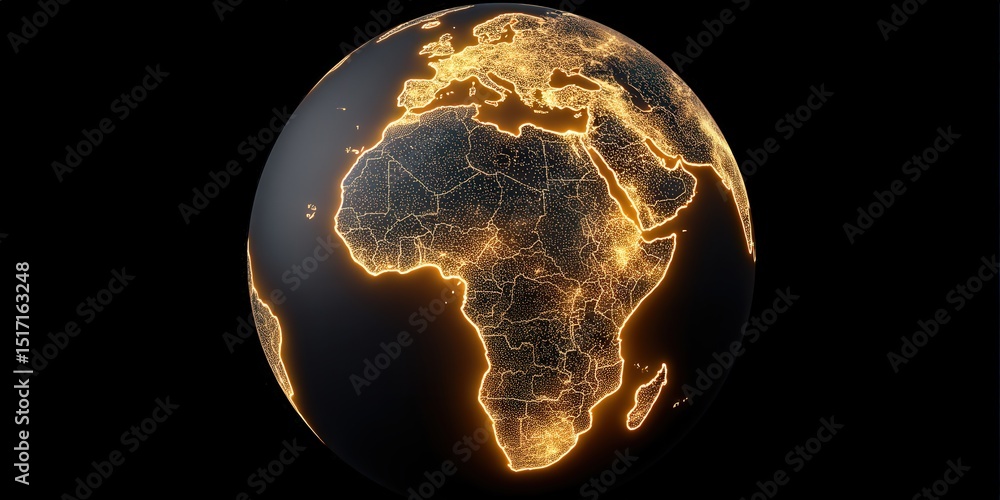Aufkleber illuminated globe showcasing africa continents with dynamic light patterns representing connectivity