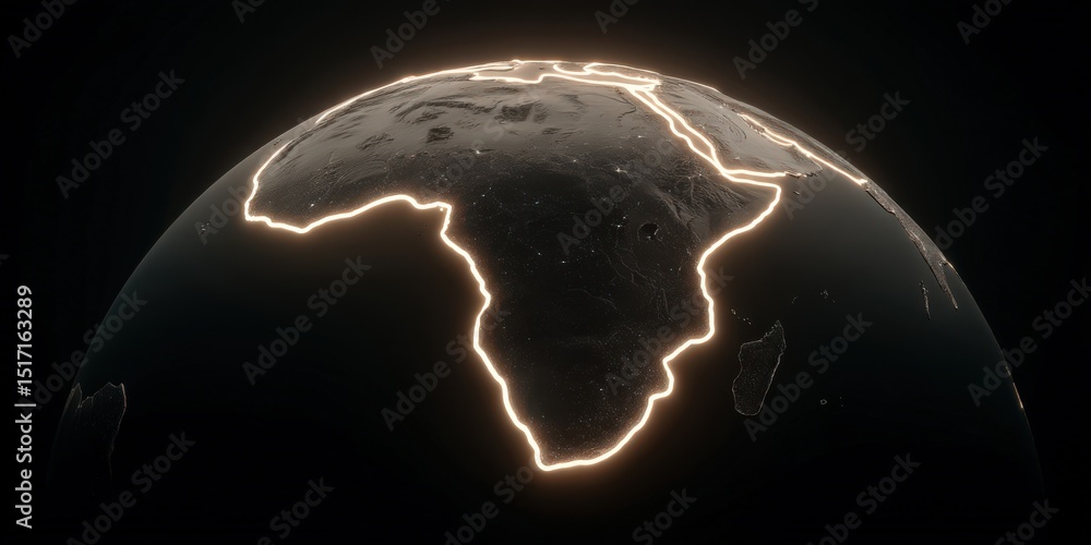 Poster africa illuminated by a glowing outline against a deep black background showcasing the continent's t