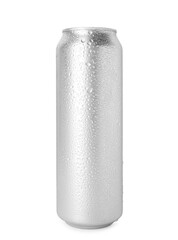One wet tin can isolated on white