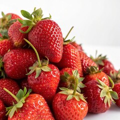 Heap of fresh ripe red Dutch strawberries isolated on white background close up