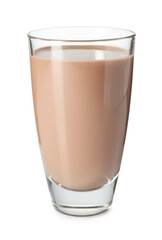 Tasty chocolate milk in glass isolated on white