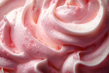 Swirled pink frosting close up with smooth creamy texture and shine