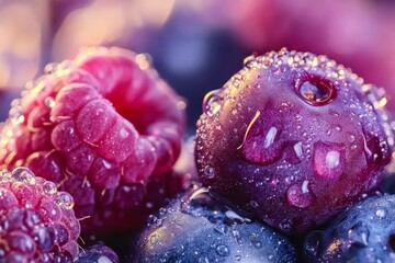 Frozen berries covered in frost with vibrant color and macro texture