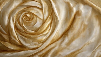 Golden-beige silk fabric draped in a rose-like swirl