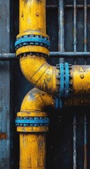 Close-up of a yellow industrial pipe fitting