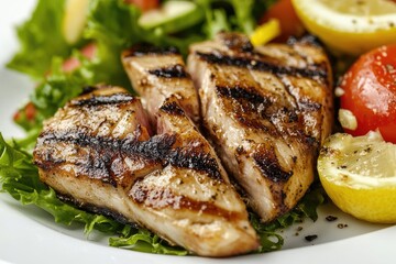 Grilled tuna steaks atop a fresh salad