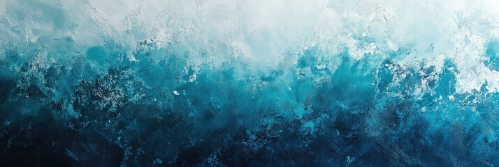 Fototapeta premium Abstract painting in shades of teal and white. Textural, layered, and dynamic