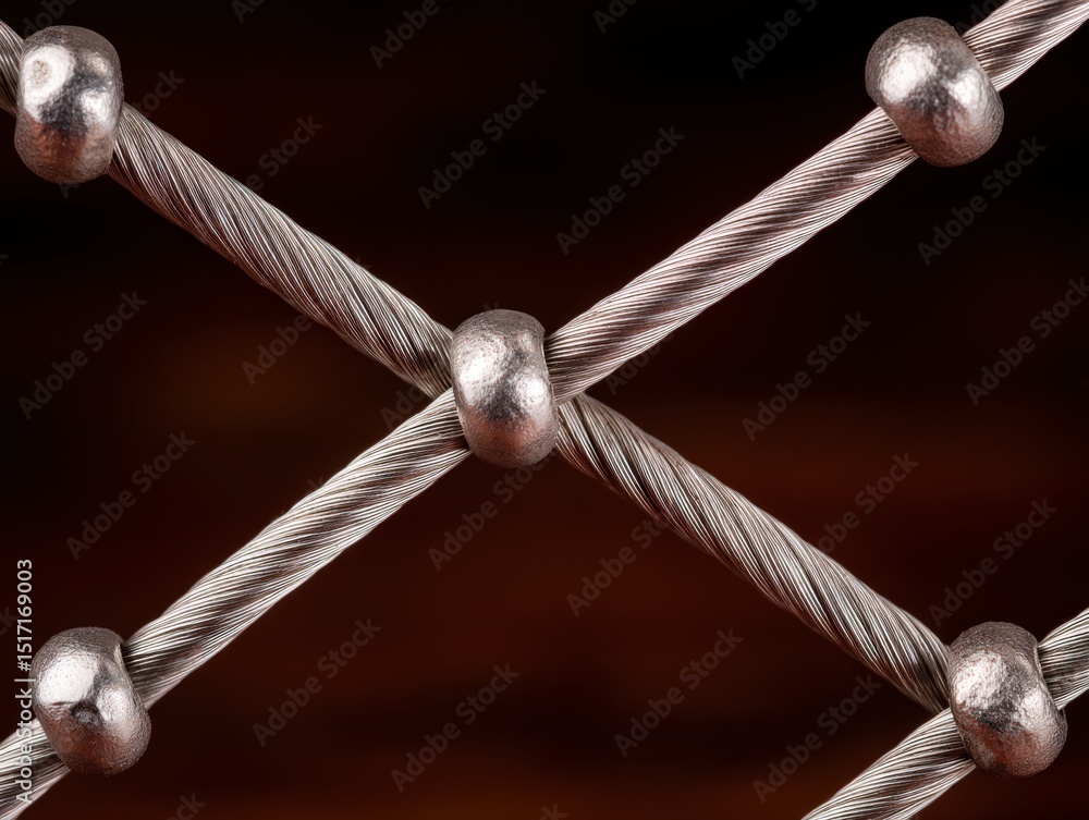 Poster close-up view of twisted steel wires with metallic connections illustrating strength and durability 
