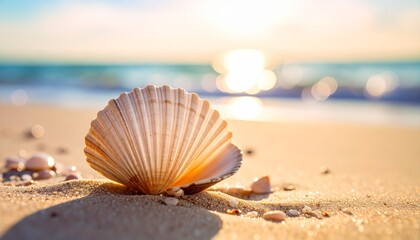 Seashell on Sandy Beach at Sunset Coastal Serenity