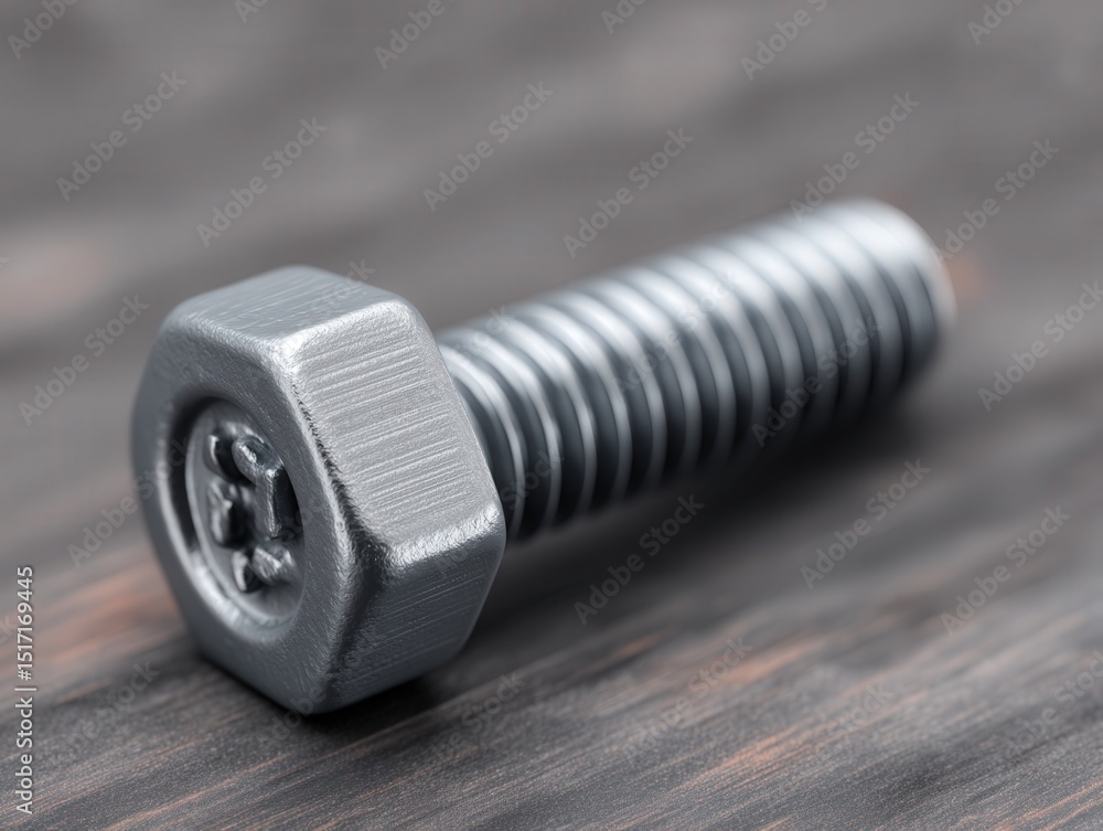 Aufkleber close-up image of a metal bolt resting on a wooden surface showcasing the intricate details of the t