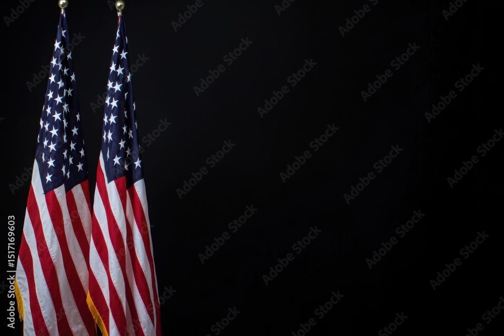 Aufkleber two american flags against a black background with copy space generative ai