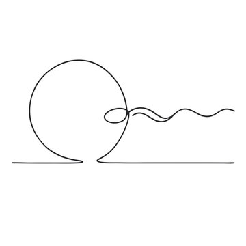 Ilustra&ccedil;&atilde;o vetorial gerada por IA de espermatozoide e &oacute;vulo desenhados com uma &uacute;nica linha &mdash; conceito de fertiliza&ccedil;&atilde;o humana.