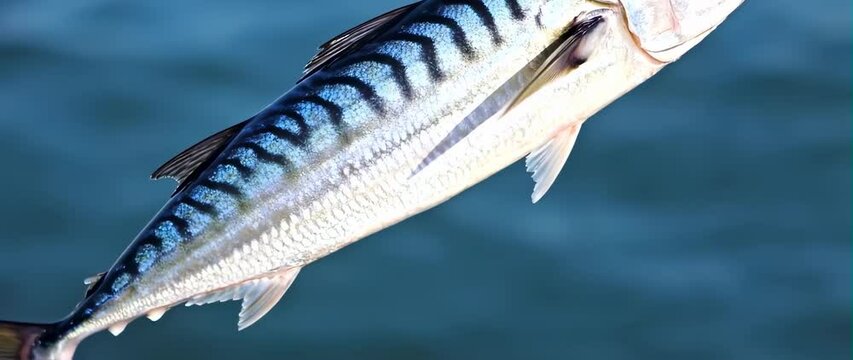 Anamorphic video Close up Mackerel Fish (Scomberomorus commerson) 
