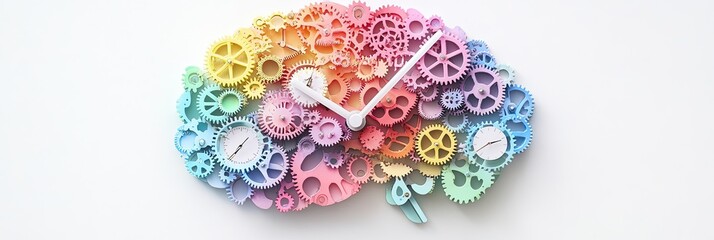 Colorful gears arranged in a brain-like shape