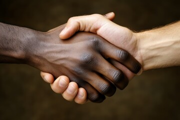 Handshake between two people symbolizing unity and cooperation on dark background
