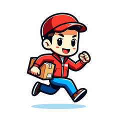 Fast Delivery Boy Running with Package: Speedy Service Illustration