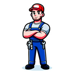 Fototapeta premium Confident Mechanic Cartoon Character Illustration