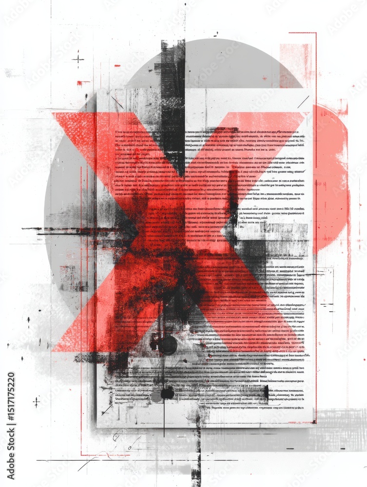 Aufkleber Bold Red X Marking Cancellation or Rejection on a Document With Abstract Design Elements