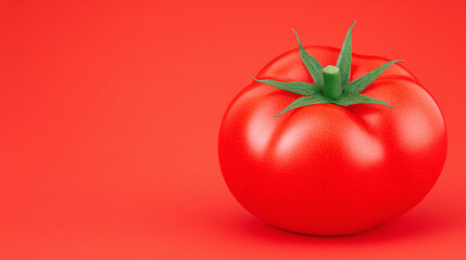 Single ripe tomato on bold red background, vibrant minimal food concept for healthy nutrition or product design