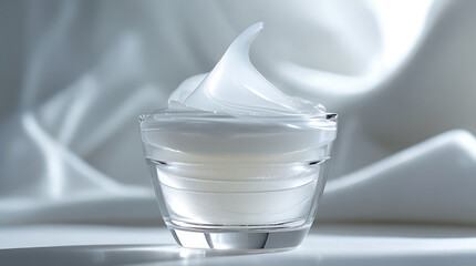 Macro shot of a skincare gel texture suspended in a clear glass vessel.
