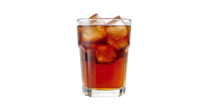 Refreshing Cola Drink with Ice Cubes in Transparent Glass Cup on Transparent Background Clipart Realistic Style Perfect for Adobe Stock Photo