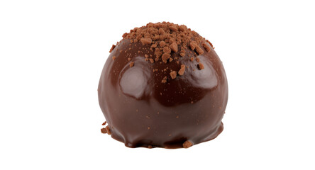Single Brown Chocolate Truffle Topped with Crumbles Isolated on Transparent Background Realistic Clip Art