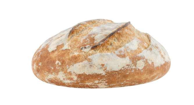 Studio Shot of Crusty Sourdough Loaf with Golden Brown Crust and Flour Dusting Isolated by Transparent Background, Perfect for Culinary Projects Clip Art and Design