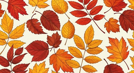 Obraz premium Autumn Leaves Pattern Seamless Illustration with Warm Colors
