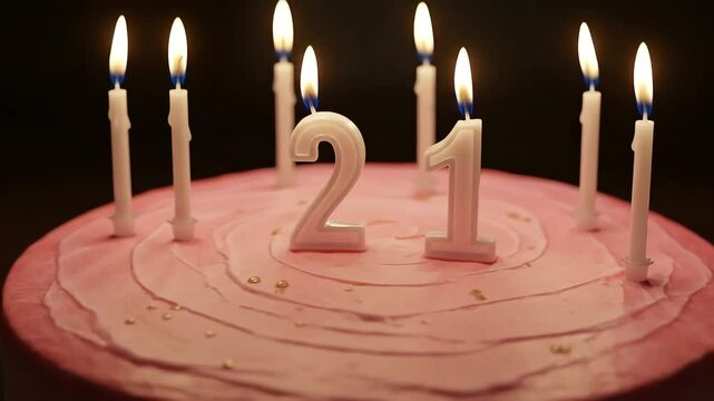 Birthday Cake with Number 21 Candles &ndash; Perfect for Milestone Birthday Celebrations, Reels, Stories, or Party Invitations