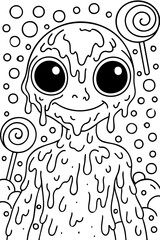 Alien and Candy Doodle Line Art Illustration Pen Marker 