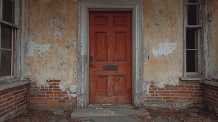 Old red door on weathered building