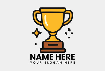 Illustrative golden trophy with sparkling elements signifying success. Achievement concept