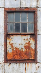 Rusted Metal Window Pane with Peeling Paint Exterior Wall Texture A weathered industrial window detail
