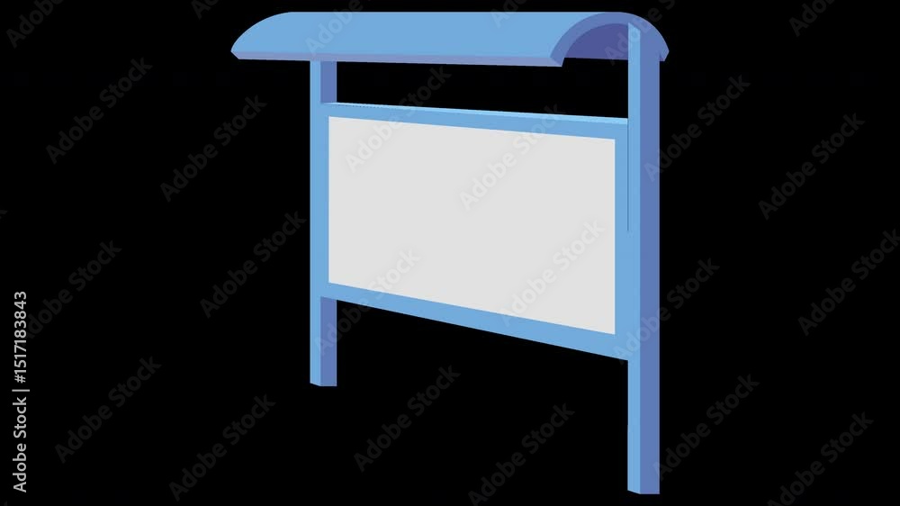 Poster animated blue signboard build-up: seamless loop for dynamic advertising content on a transparent bac