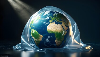 Fototapeta premium Blue marble planet Earth, a global sphere illustrating continents of Europe, America, and Asia, surrounded by oceans and water from space