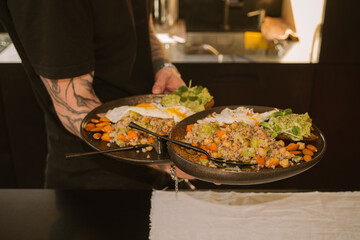 Deliciously plated meals ready for serving in a modern kitchen