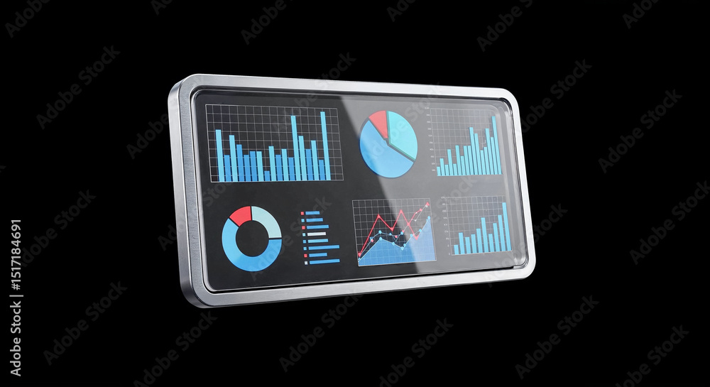 Leinwandbilder Futuristic screen showing graphs and pie charts representing increasing statistics data analysis