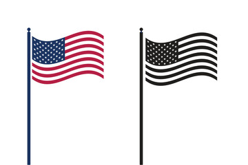 An American flag waving on a white background.