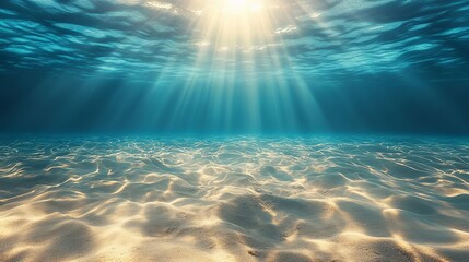 Sunbeams Illuminate the Ocean Floor Underwater Scene of Sandy Seabed