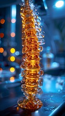 Fototapeta premium Amber Glass Spine Model Illuminated Medical Science Anatomy Study