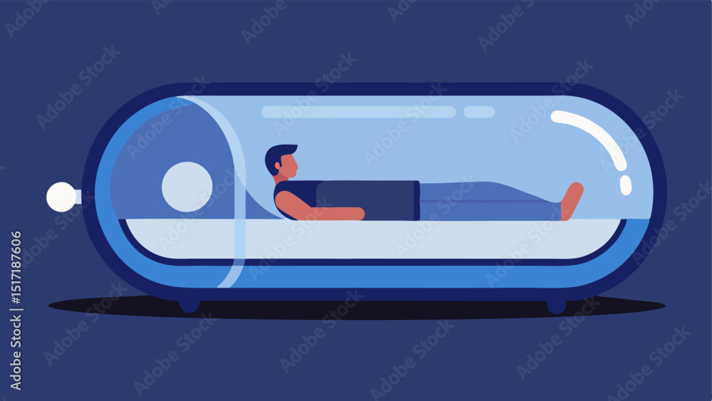 Poster hyperbaric oxygen chamber a sleek futuristic chamber with a transparent design showcasing a person r